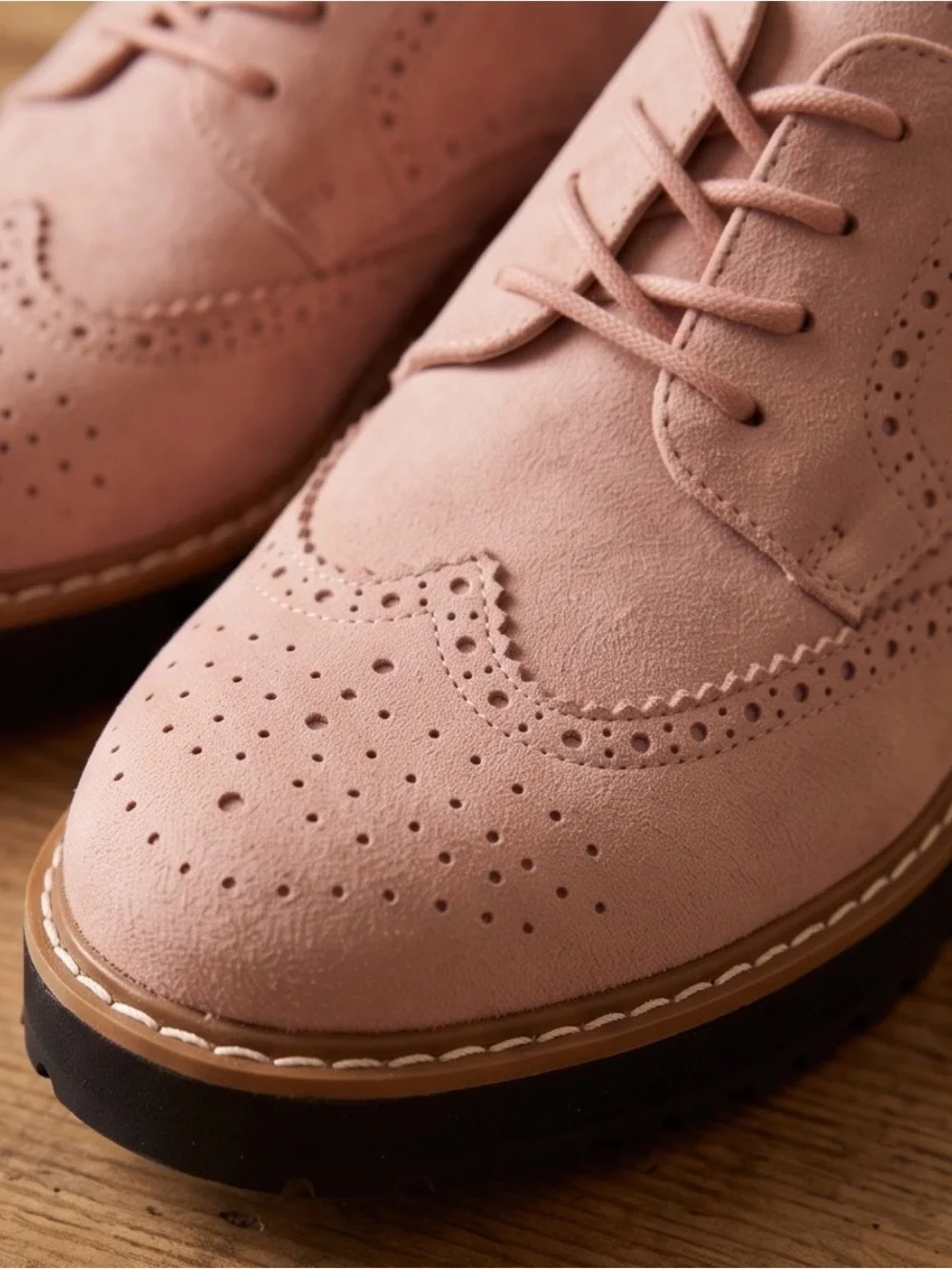 Dusty Pink Blush Wingtip Oxford Brogues Platform Lace Up 10